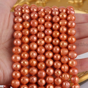 8-9mm Orange Near Round Natural Pearl,Genuine Freshwater Pearls for Jewelry Making,Ringed High Luster Pearl,Wholesale Loose Pearls-BHY005-7