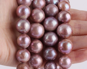 12-15MM Purple Fresh Water Pearl Round Beads, Lavender Pearl, Natural Real Freshwater Pearl, High Quality Purple Pearl Full Strand, ADS001