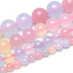 Contas de calcedônia de cores mistas, cor de pedra morgan, contas soltas redondas lisas, contas de pedras preciosas de jade azul rosa, 4mm 6mm 8mm 10mm 12mm