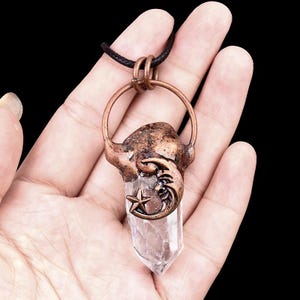 Natural Clear Quartz Moon-shaped Pendant,Healing Gemstone Charm,Christmas Gift,Gift for Friends/Her