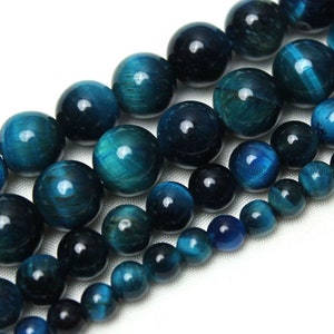 Mystic Blue Tiger Eye Gemstone Beads, AAA Grade High Quality Loose Smooth Round Semi Precious Beads, Full Strand 15.5&quot; 4mm 6mm 8mm 10mm 12mm