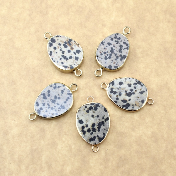 20x35mm 1pcs Black White Dot Pattern Agate Pendant,Teardrop Bar Double Bail Connector,Pendant with Gold Electroplated Edge,Wholesale-TR126