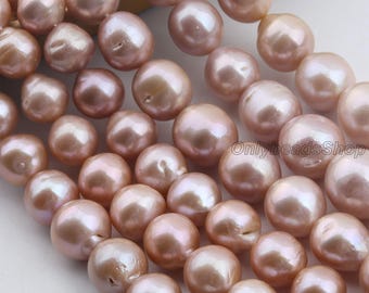 11-15mm Purple Freshwater Pearls,Good Quality Natural Pearls,Off Round Lavender Pearls,Loose Pearls Supply,Wholesale Pearl-15.5inches-ADS002