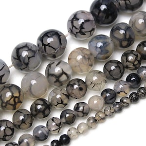 Cuentas de ágata de vena de dragón negra de grado A, cuentas de ágata redondas, lisas y sueltas, hebras de cuentas semipreciosas, ágata al por mayor de 4 mm, 6 mm, 8 mm, 10 mm y 12 mm.