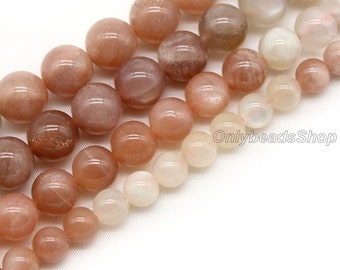 Perles de pierre de soleil blanche orange naturelle de qualité 7A, perles de pierre de soleil de haute qualité, perles rondes en vrac, brin complet, 6 mm 8 mm 10 mm