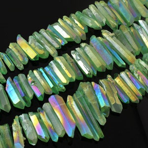 Perline di cristallo di quarzo verde naturale, perline di cristalli all'ingrosso, fornitura di perline di bastoncini sciolti, perline di pietre preziose di cristalli grezzi, creazione di gioielli