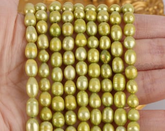 5-6mm Rice Oval Freshwater Pearls, Rice Pearls Full Strand Dyed Green Pearls For Jewelry Making, Oval Shape Pearl, DIY Pearl, MY006