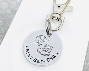 Personalised Hand Stamped Military Keyring, Soldier Gift, Stay Safe Keepsake, Army, Navy