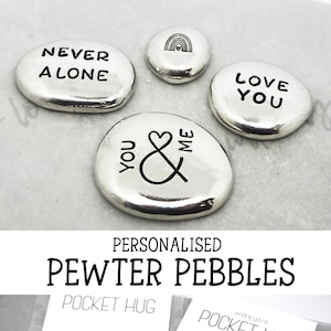 Personalised Pewter Pebble, Pocket Hug, Hand Stamped, Worry Stone, Long Distance Letterbox Gift, Thinking of You, Travel Keepsake, Custom
