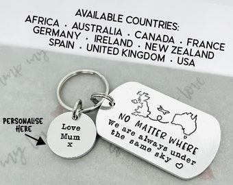 No Matter Where Gift Always Under The Same Sky Keyring Friendship Over The Miles Leaving Travel Hand Stamped Globetrotter World Traveller