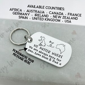 No Matter Where Keyring Travel Long Distance Friendship Gift Over The Miles Leaving Traveler Wanderlust Travel World Hand Stamped Goodbye