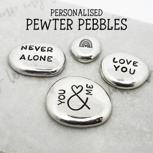 Personalised Pewter Pebble, Pocket Hug, Hand Stamped, Worry Stone, Long Distance Letterbox Gift, Thinking of You, Travel Keepsake, Custom