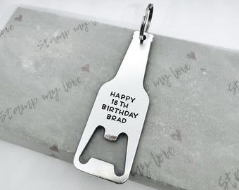 Personalised Birthday Bottle Opener, Hand Stamped Metal Birthday Keepsake, Gift for Son or Dad