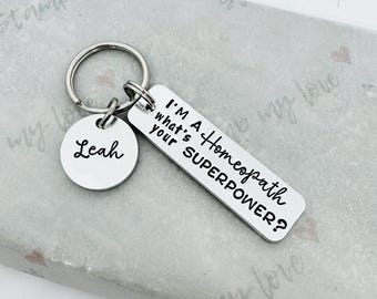 Personalised Homeopath Keyring, Homeopathy Gift, Holistic Practitioner Keychain, Natural Healing Gift, Custom Name Keyring