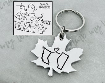 Personalised Canadian Province Long Distance Keychain: Custom Maple Leaf Aluminium Metal Keyring