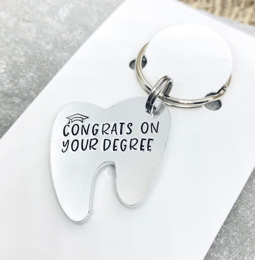 Dentist Graduation Keyring, Congrats on Your Degree, Hand Stamped Dental Gift, Tooth Keyring