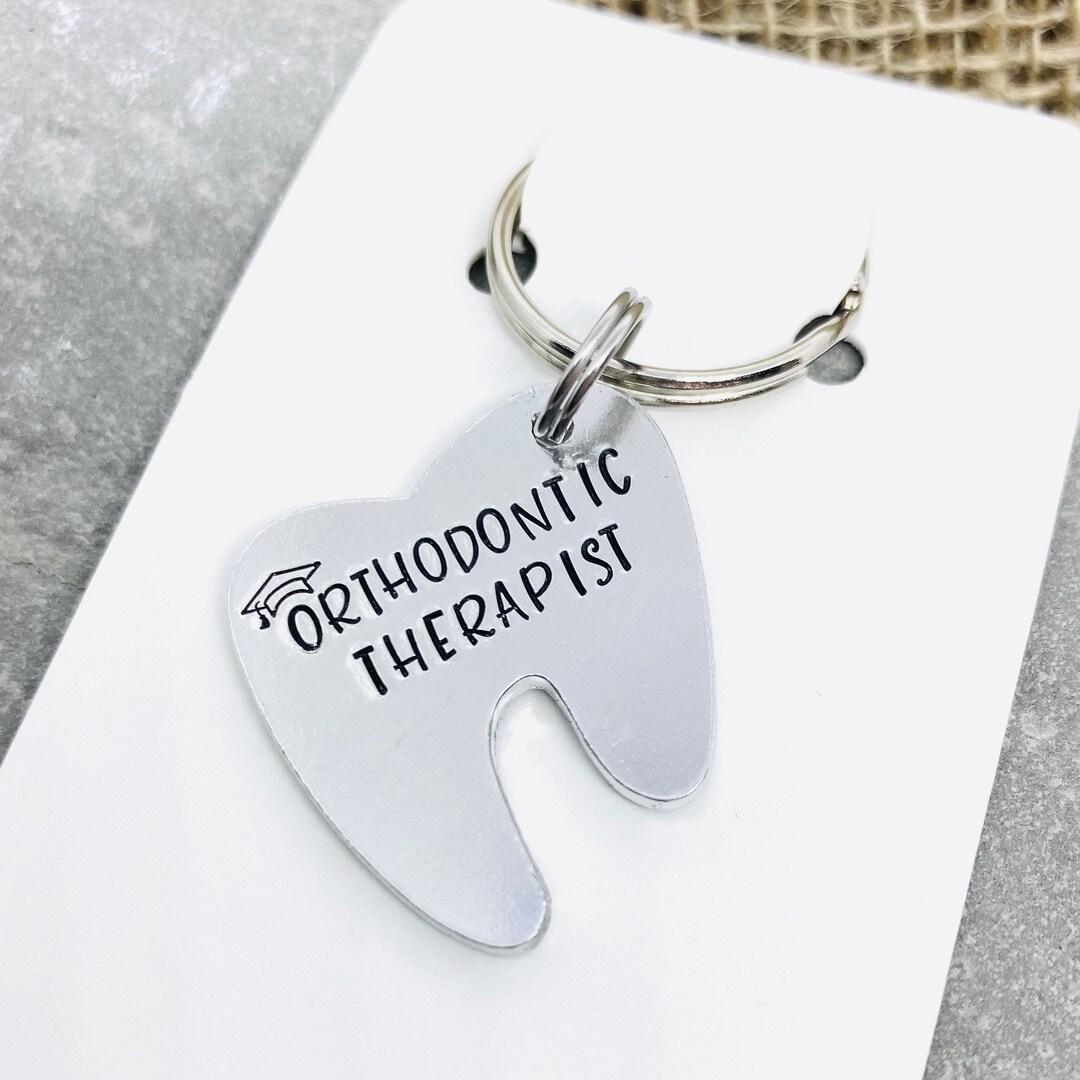 Orthodontic Therapist Graduation Keyring, Dentist, Hand Stamped Dental Gift, Tooth Keyring