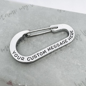Personalised Carabiner, Custom Carabiner, Hand Stamped, Gift for Him or Her, Hiking Gift, Camping Gift, Outdoor, Personalised Keychain Clip