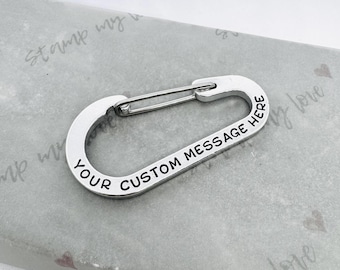 Hand Stamped Aluminum Carabiner Clip, Personalized Keychain
