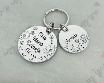 Belongs To Keyring Personalised Mum Mummy Auntie Nan Nanny Granny Grandma Hand Stamped Gift for Her Mothers Day Floral Birthday Christmas