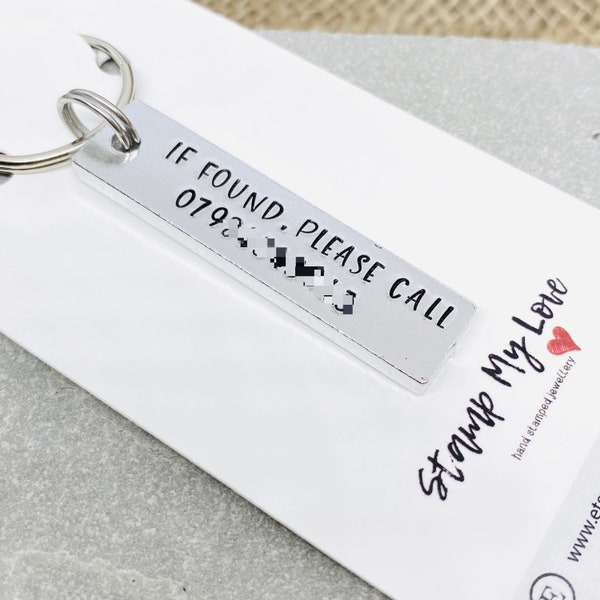 Personalised Double Sided Keyring, If found please call Keyring, Allergy Medical Lost House Keys Keyring, Phone number keying, Hand-stamped