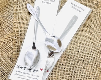 Personalised Teaspoon, Stainless Steel Custom Tea Spoon, Hand Stamped