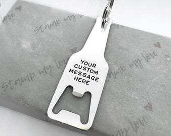 Personalised Bottle Opener Keychain, Custom Hand Stamped Aluminum Gift
