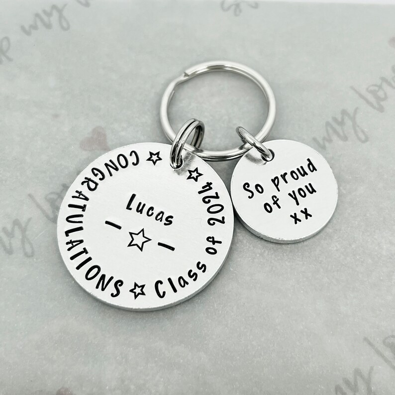 Personalised Graduation Keychain, Hand Stamped Class of Gift, Graduate ...