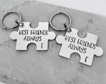 Personalised 'Friends Always' Puzzle Keyring Set, Custom Friendship Gift, Hand Stamped Keychain Set