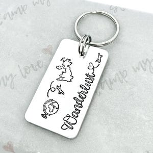 Wanderlust Keyring, Travel Lover Gift, Adventure Keychain, Hand Stamped Keychain, Lucky Travel Amulet, Personalised Travel Gift, Traveller