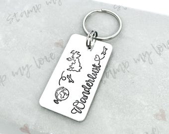 Hand Stamped Wanderlust Keychain, Travel Gift, Adventure Amulet