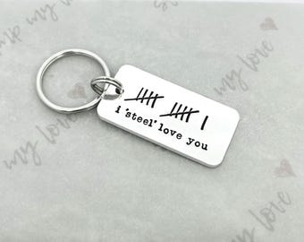Personalised Tally Mark Keyring, Custom Hand Stamped Anniversary Keyring, Funny Gift