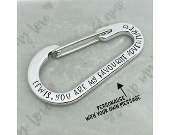 Personalised Carabiner Clip Keychain, Hand Stamped Keyring, Adventure Gift, Climber Gift