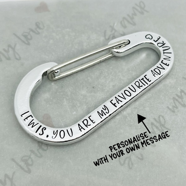 Personalised Carabiner Clip Keychain, Hand Stamped Keyring, Adventure Gift, Climber Gift