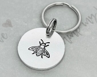 Hand Stamped Bee Keyring, Nature Lover Gift, Bumblebee Keychain