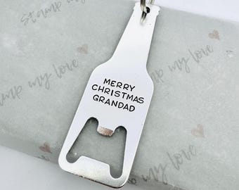 Personalised Christmas Bottle Opener, Hand Stamped Aluminum Keyring, Merry Christmas Keychain