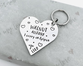 Personalised Allergy Alert Heart Keychain, Epipen Warning, Medical Alert Keyring