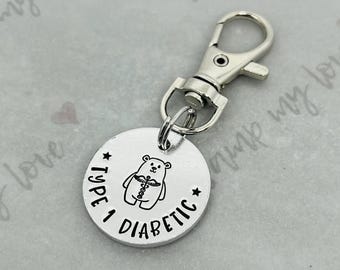 Medical ID Alert Small Charm Keyring, Bear, Medical, Diabetes Type 1, Diabetic Type 2, Diabetic, Asthma, Epilepsy, Personalised Handstamped