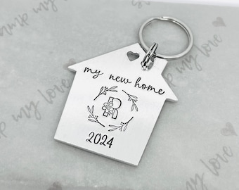 Personalised New Home Keyring, Housewarming Gift, Hand Stamped Custom Moving Gift