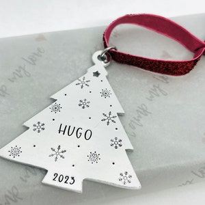 Personalised Christmas Tree Ornament, Hand Stamped Name Decoration, Custom Xmas Keepsake, Stocking Filler, Festive Gift, Gift for New Baby