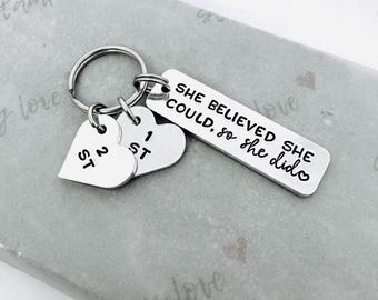 Weight Loss Milestone Keyring, Personalised Hand Stamped Gift with Charms
