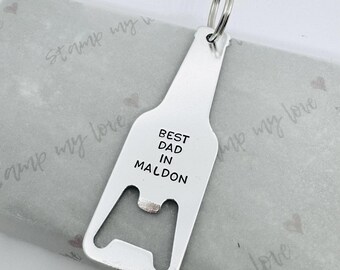 Personalised Father's Day Bottle Opener Keyring, Hand-Stamped Custom Beer Opener Gift