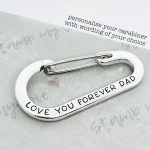 Personalised Carabiner Keyring, Custom Adventure Gift, Hand Stamped, Gift for Climber, Fathers Day, Keychain for Him or Her, Birthday Gift