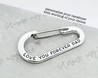 Personalised Hand Stamped Carabiner Keychain, Custom Adventure Gift, Climbing Clip