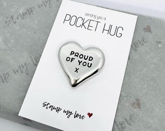 Proud Of You Pewter Pocket Hug, Anxiety Fidget Stone, Chunky Custom Pebble