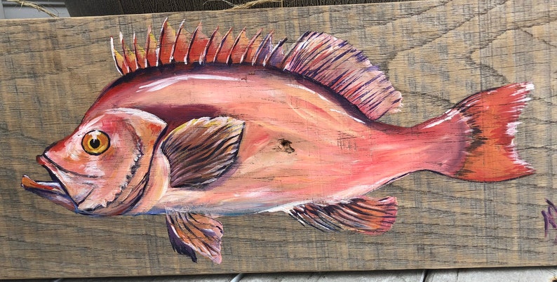 Red Fish ocean perch on reclaimed wood