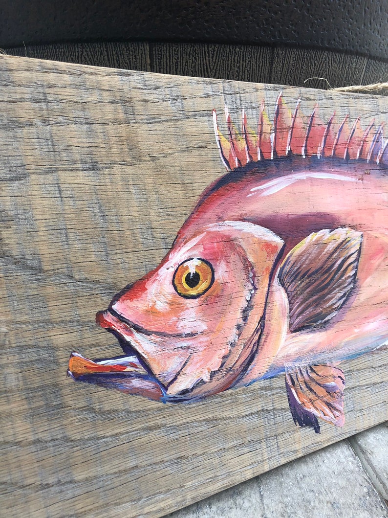 Red Fish ocean perch on reclaimed wood