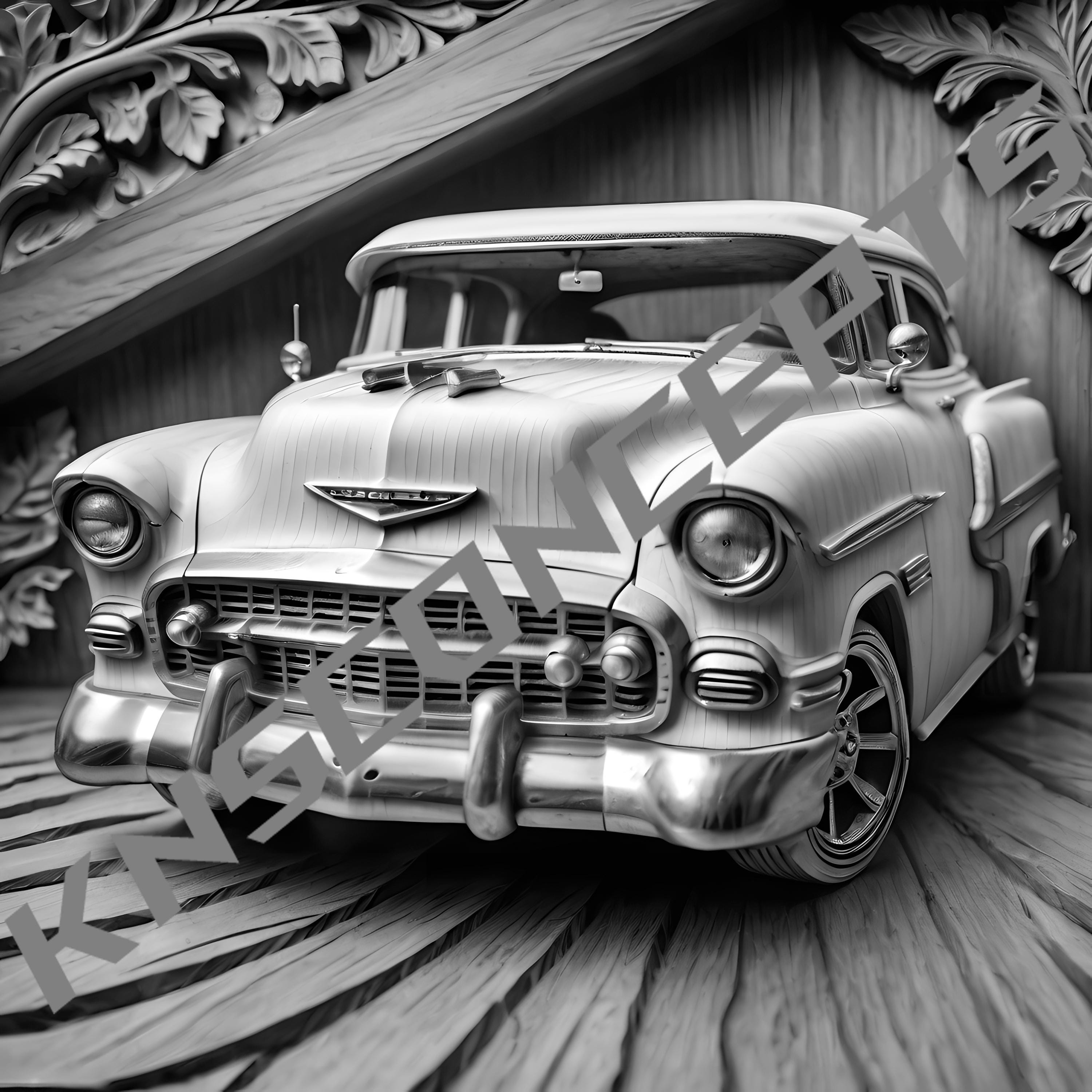 1955 Chevy Car Grayscale Laser Burn PNG Digital Files, Laser Engraving ...
