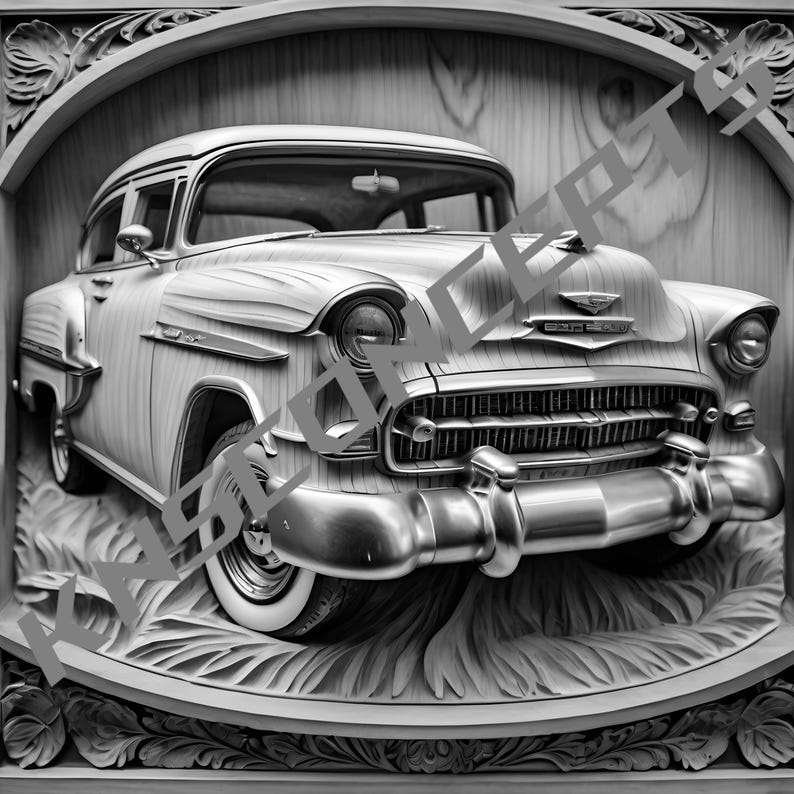 1955 Chevy Car Grayscale Laser Burn PNG Digital Files, Laser Engraving ...
