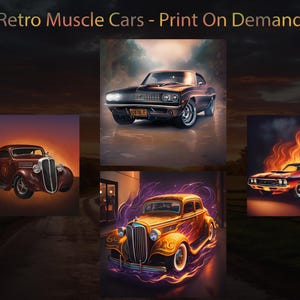 Retro Muscle Cars - Png Files for Print On Demand, POD, Commercial Use
